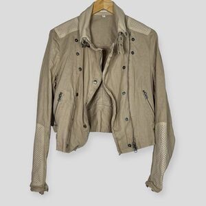 Jakett New York Motorcycle Jacket Medium Tan Leather Cotton Lightweight Designer